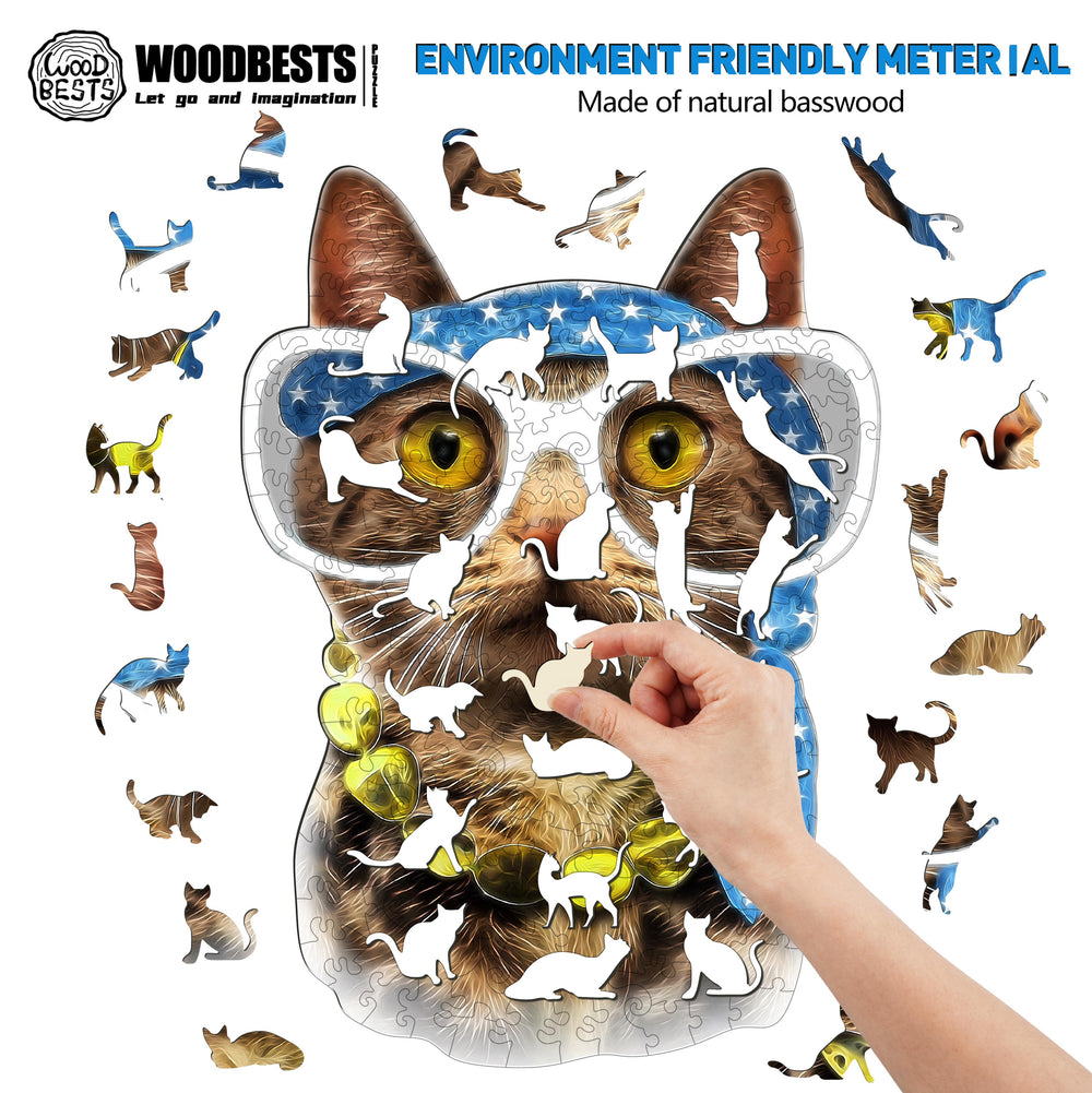 Modern Cat Wooden Jigsaw Puzzle - Woodbests
