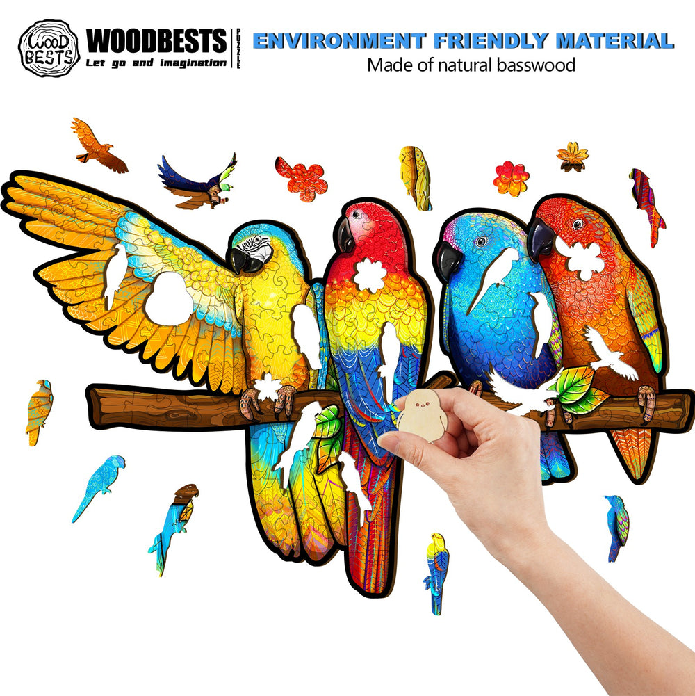 Playful Parrot Wooden Jigsaw Puzzle-Woodbests