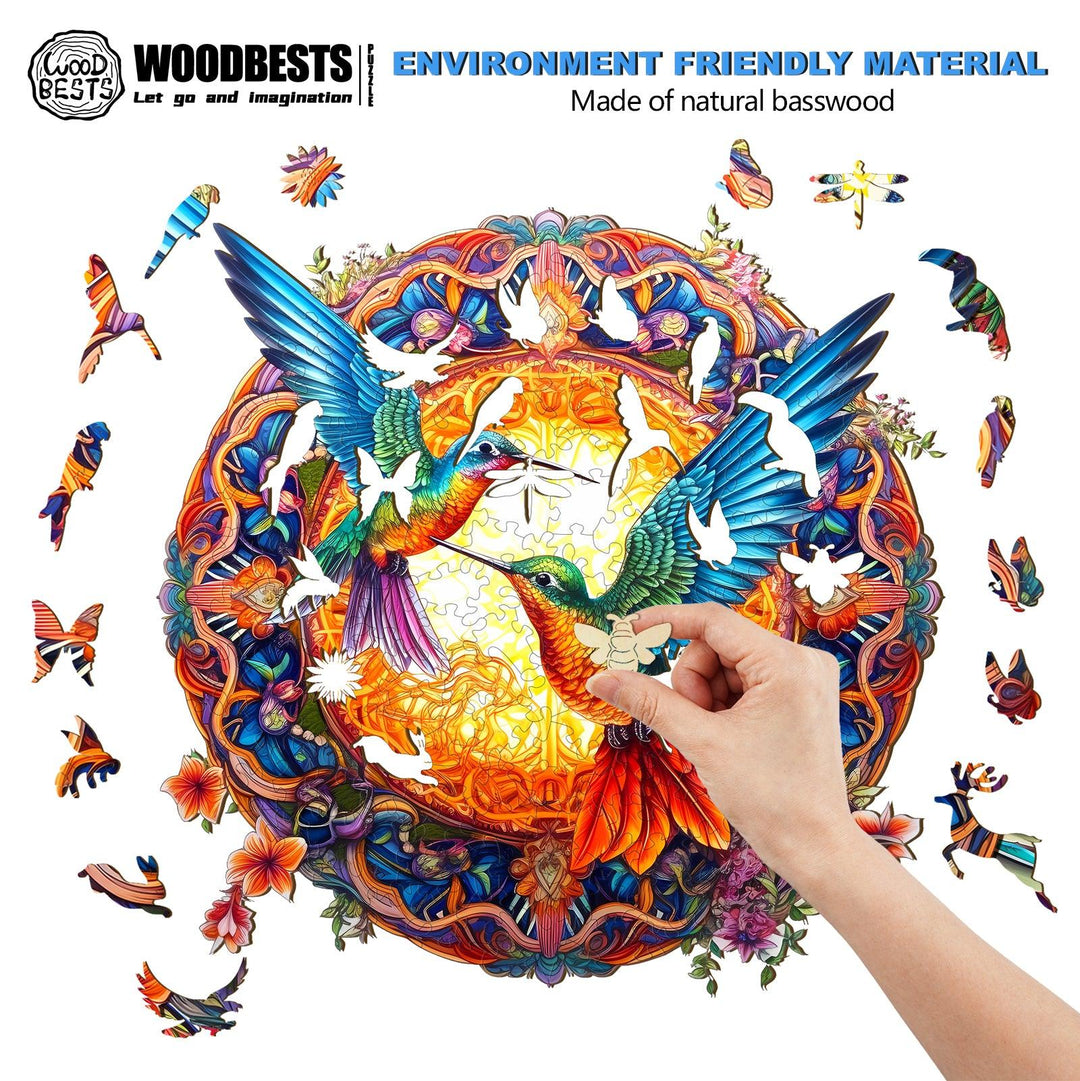 Mandala & Hummingbirds Wooden Jigsaw Puzzle