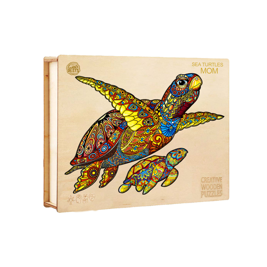 Sea Turtle Mom Wooden Jigsaw Puzzle - Woodbests