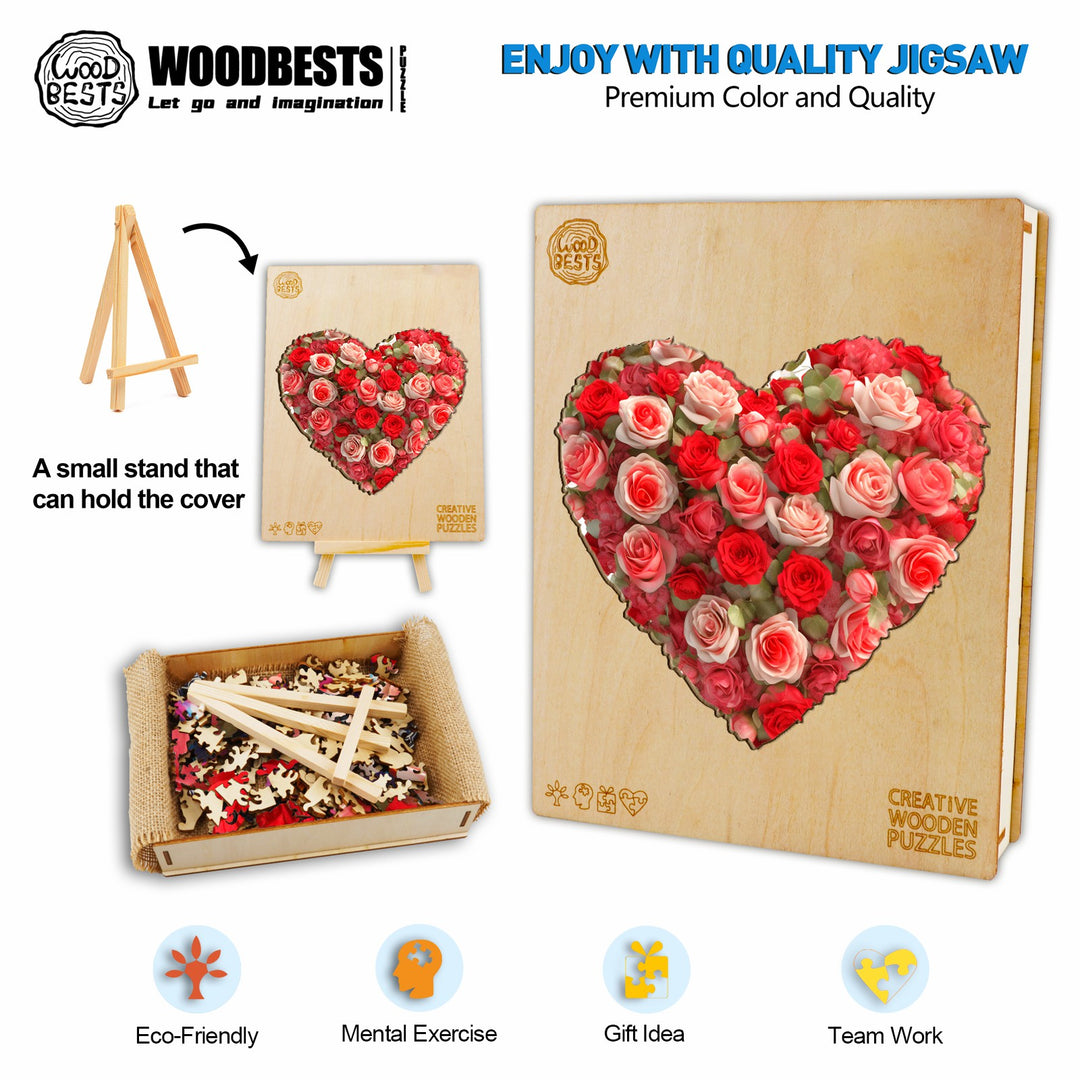 Flower Heart Wooden Jigsaw Puzzle-Woodbests