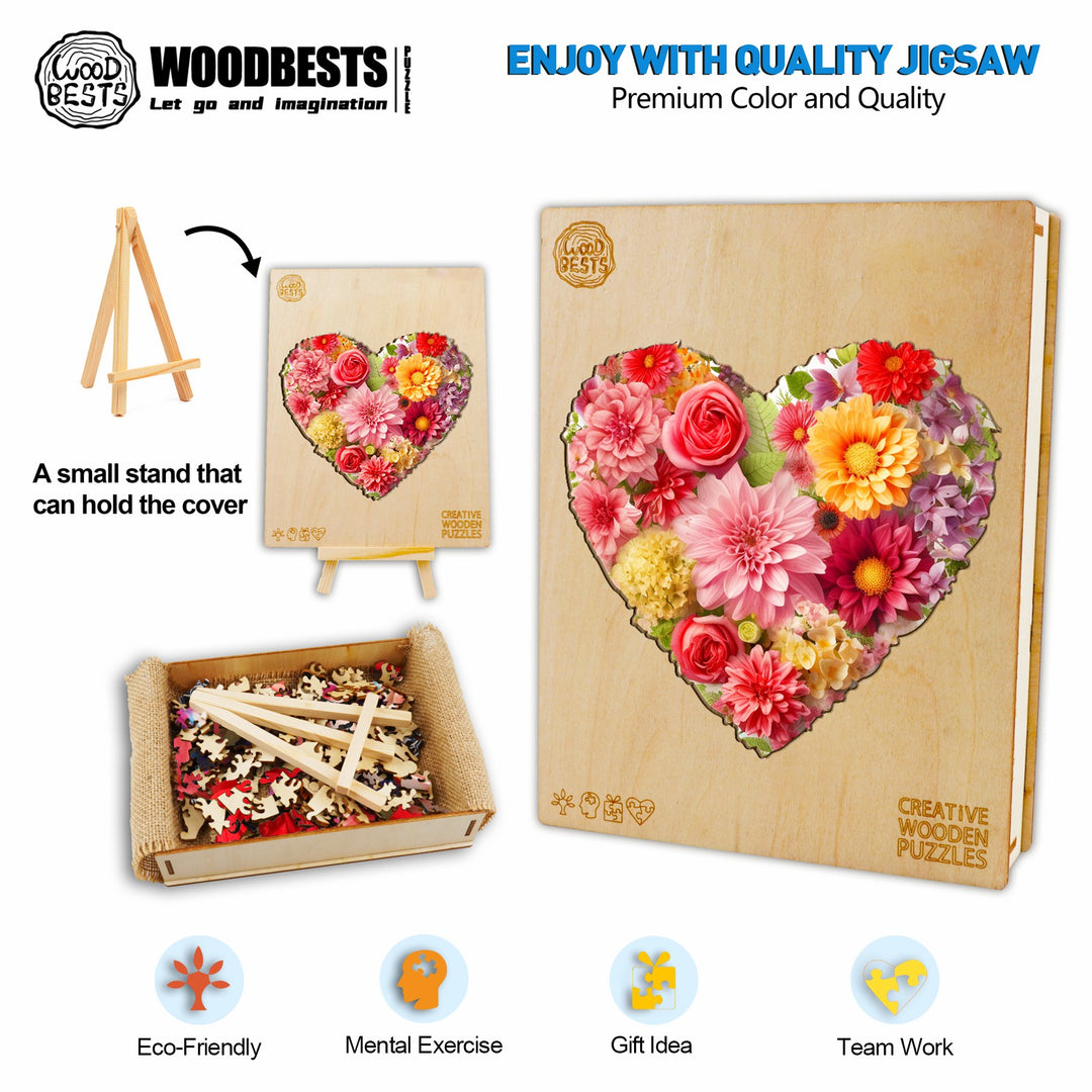 Flower Heart -3 Wooden Jigsaw Puzzle-Woodbests