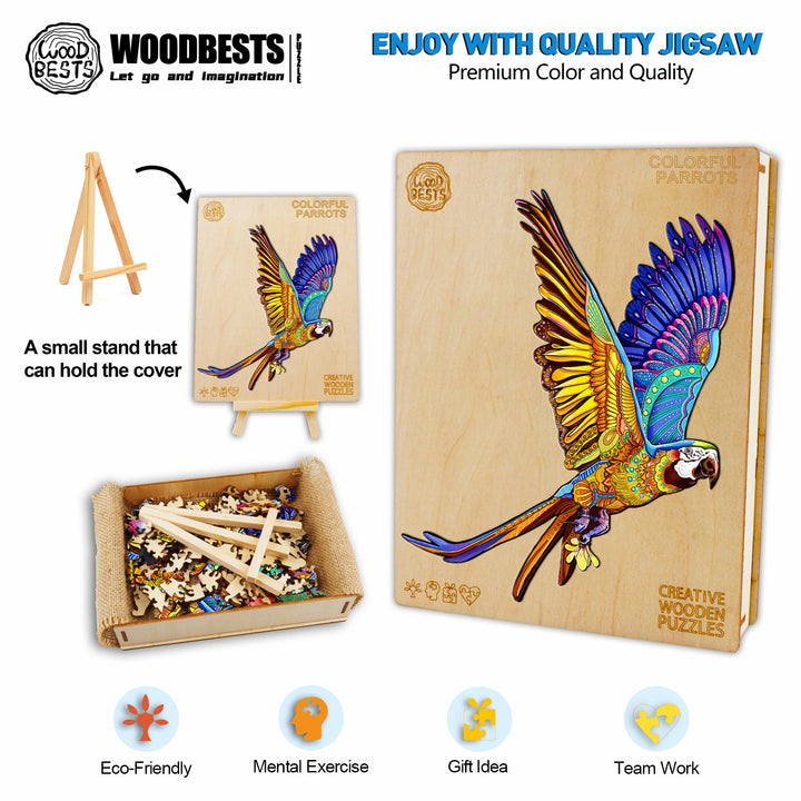 Colorful Parrots Wooden Jigsaw Puzzle