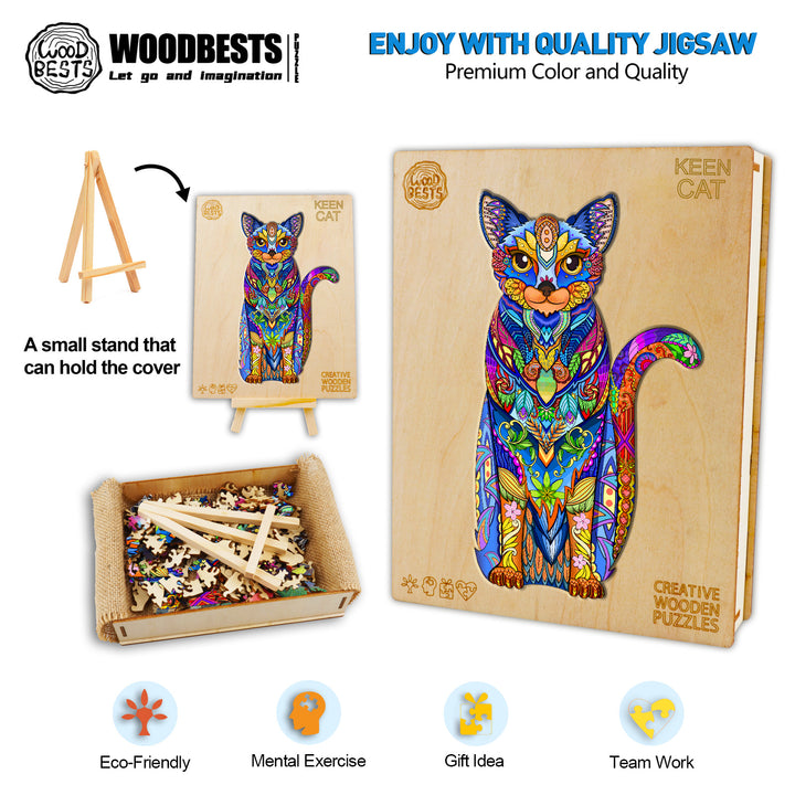 Keen Cat Wooden Jigsaw Puzzle-Woodbests