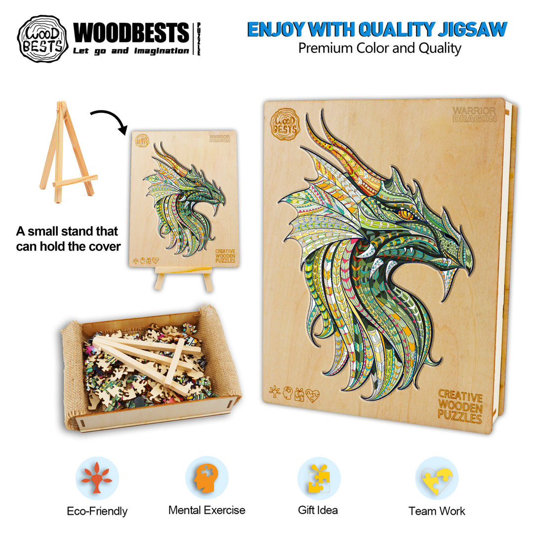 Green Warrior Dragon Wooden Jigsaw Puzzle