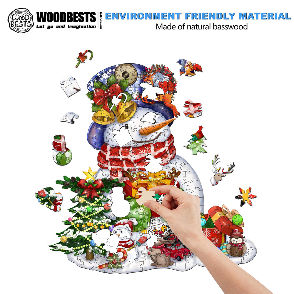 Christmas Snowman Wooden Jigsaw Puzzle-Woodbests