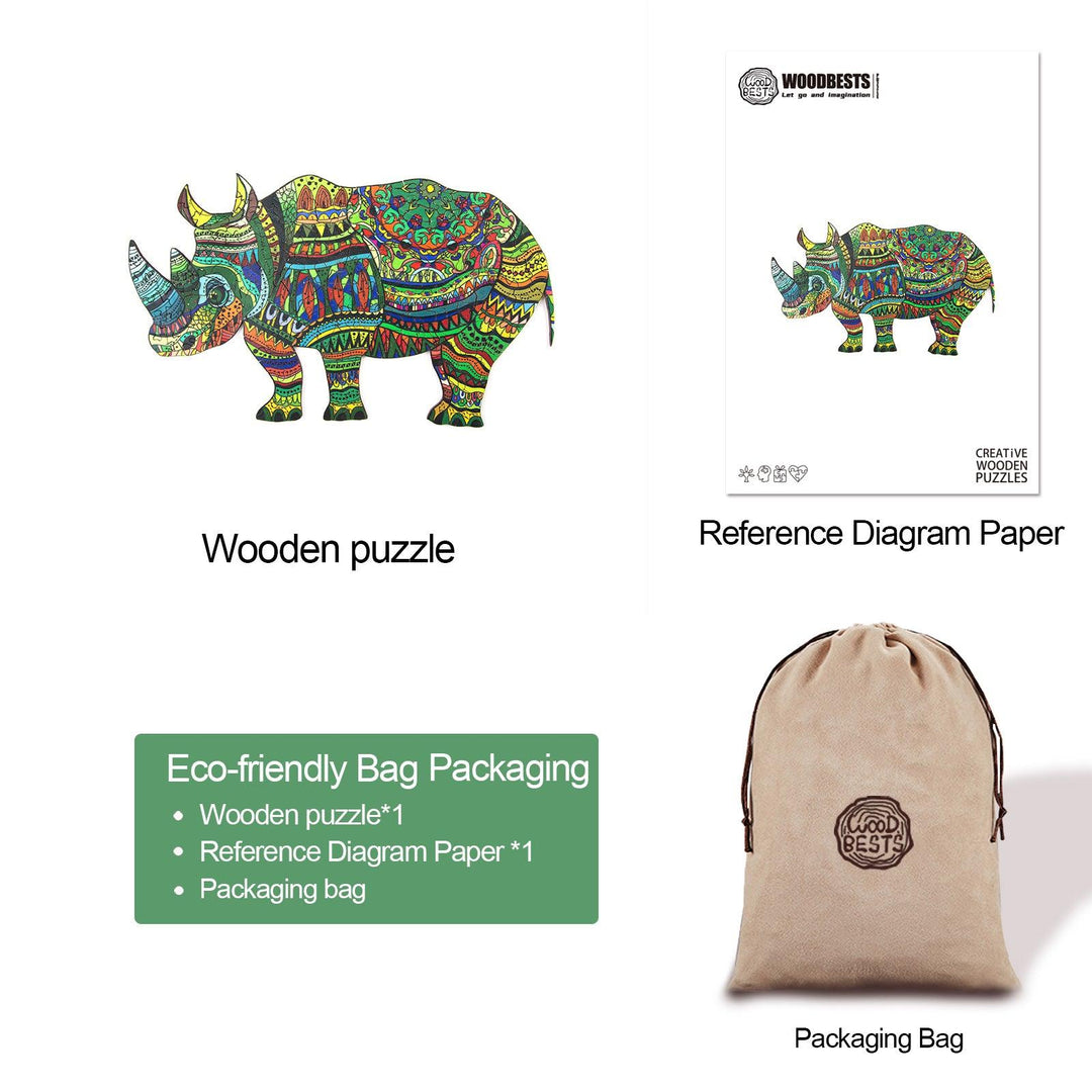 Watchful Rhino Wooden Jigsaw Puzzle - Woodbests