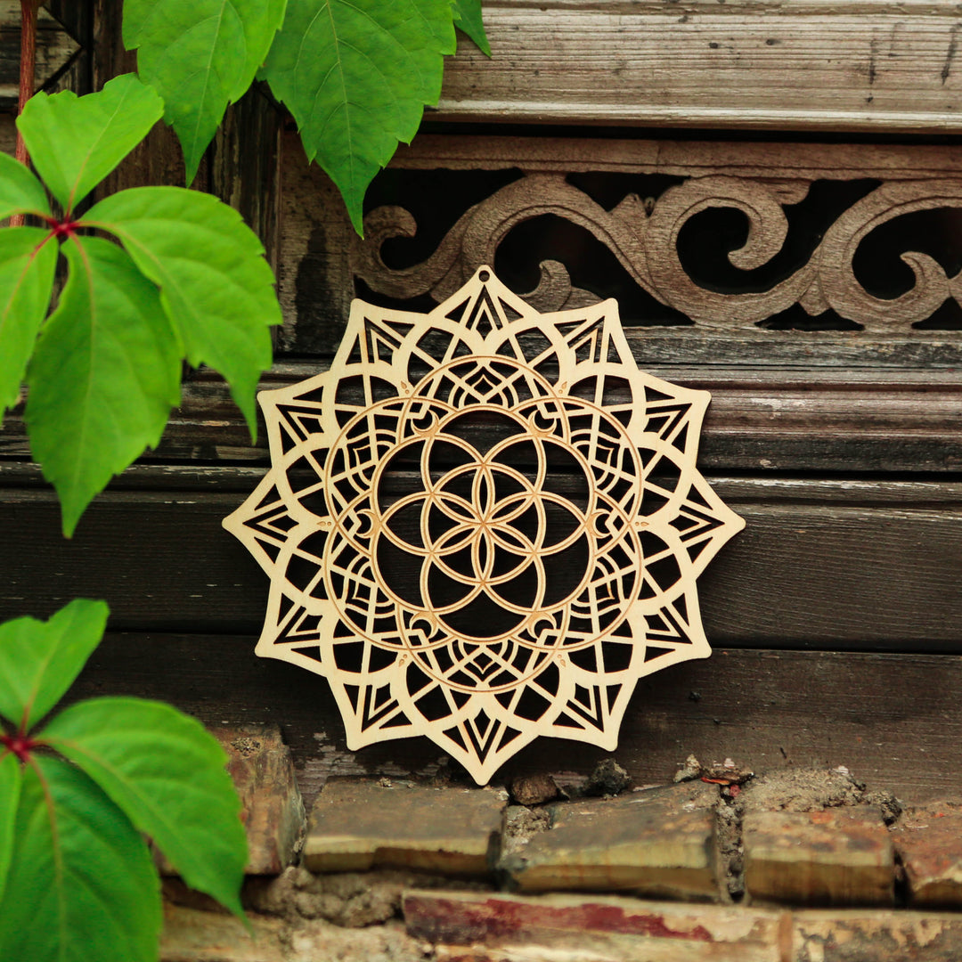 5.31" Sacred Geometry Wall Art Decor 4 PCS Set (Mandala, Buddha Lotus, 64 Star Tetrahedron, Sun Moon and Stars)