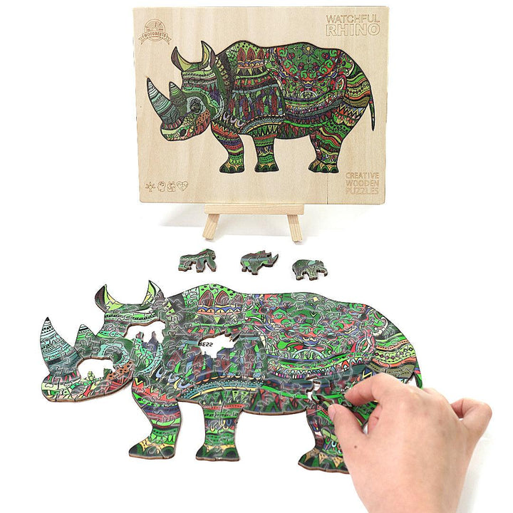 Watchful Rhino Wooden Jigsaw Puzzle - Woodbests
