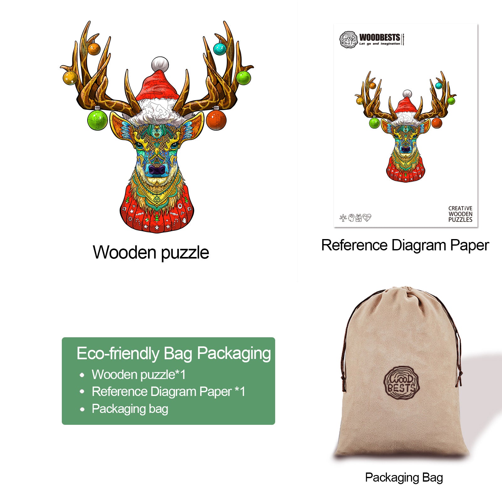 Christmas Elk Wooden Jigsaw Puzzle