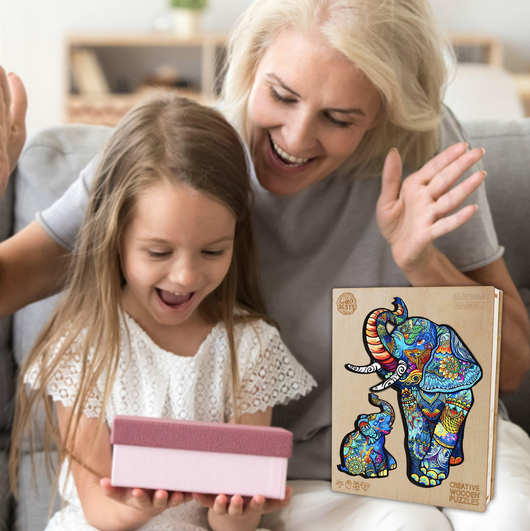 Elephant Family Wooden Jigsaw Puzzle - Woodbests