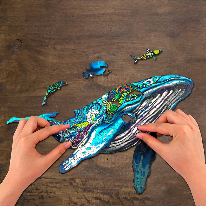 Blue Humpback Whale Wooden Jigsaw Puzzle,