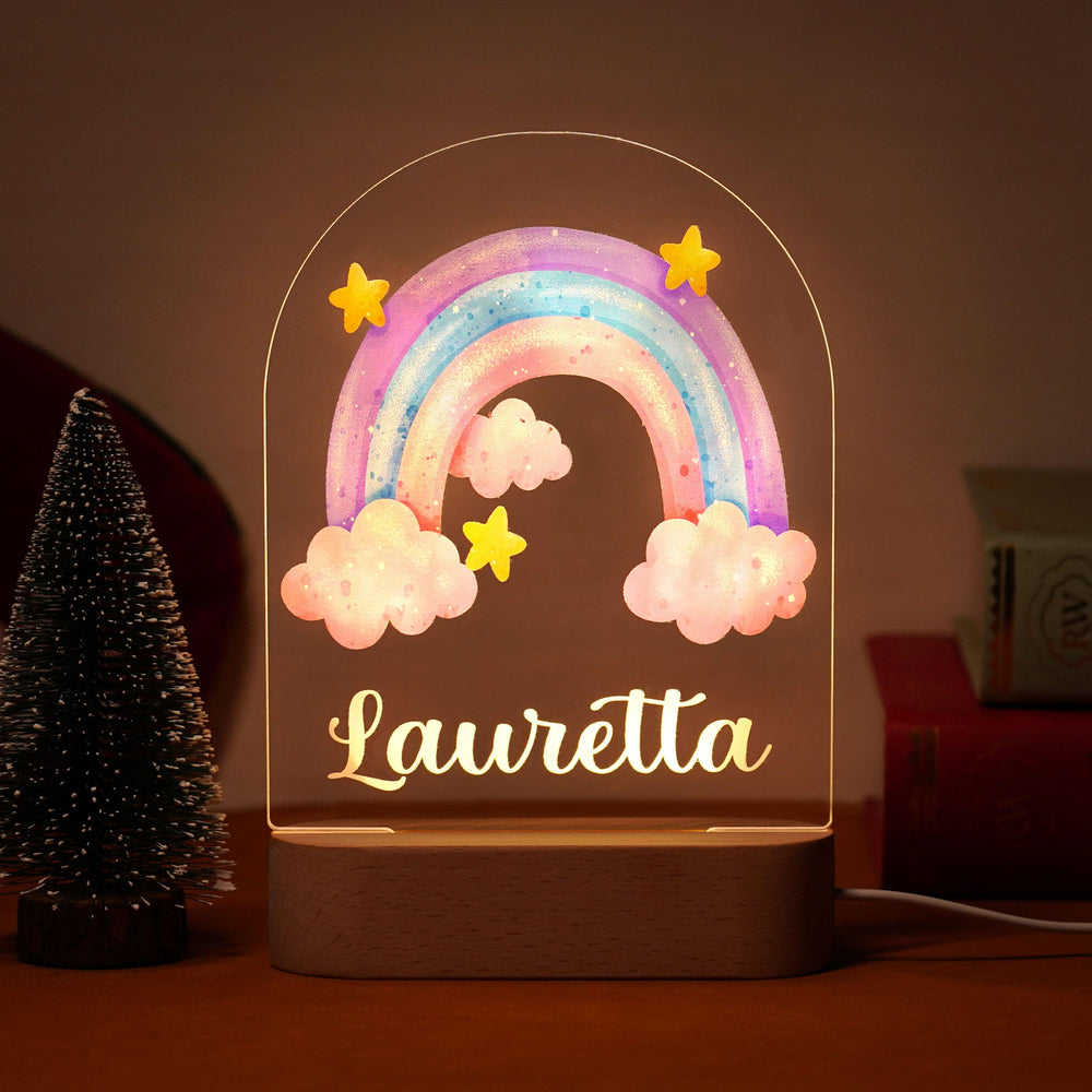 Personalized Rainbow Unicorn Baby Name Night Light-Woodbests
