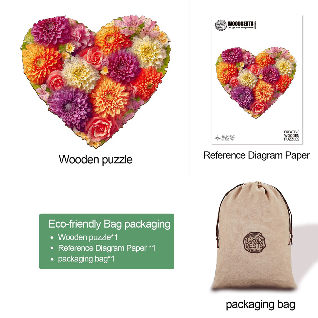 Flower Heart -2 Wooden Jigsaw Puzzle-Woodbests