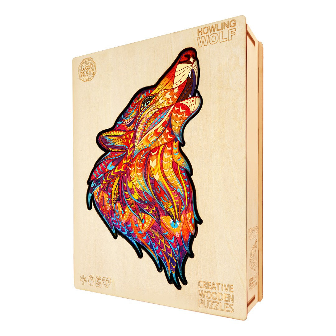 Red Howling Wolf Wooden Jigsaw Puzzle - Woodbests