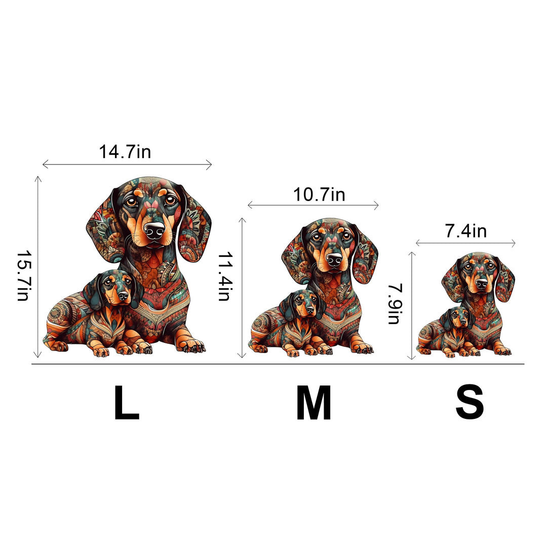 Dachshund Family - 2 Wooden Jigsaw Puzzle-Woodbests
